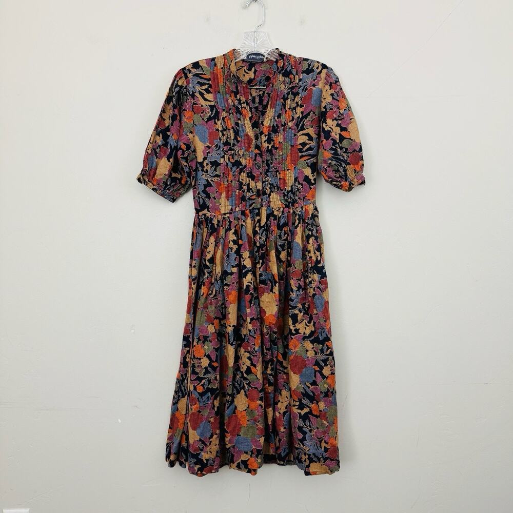 Albert Nipon Brown And Red Multicolor Floral Half… - image 1